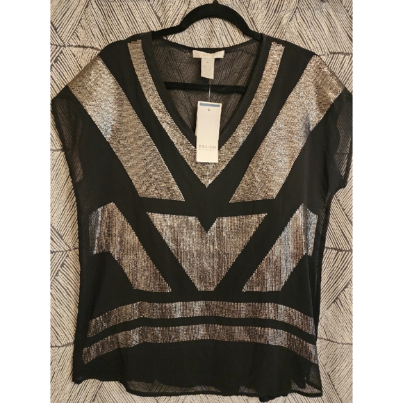 Sheer Black and Silver Women's Top With Camisole - Picture 1 of 6